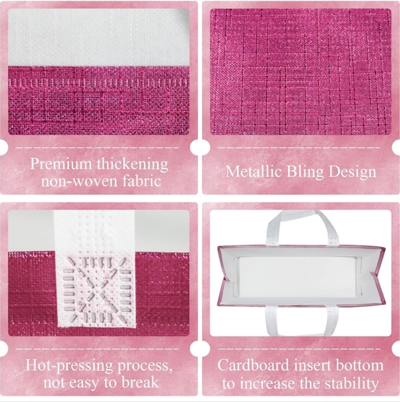 $5 Reusable Tote Gift Bags Large Handles & Insert 12.6 x 11 x 4.7" Pink Or Aqua - Picture 5 of 11